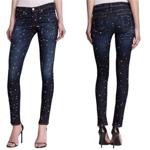 Rag & Bone Paint Splatter Low Rise Skinny Jean Dark Wash 25